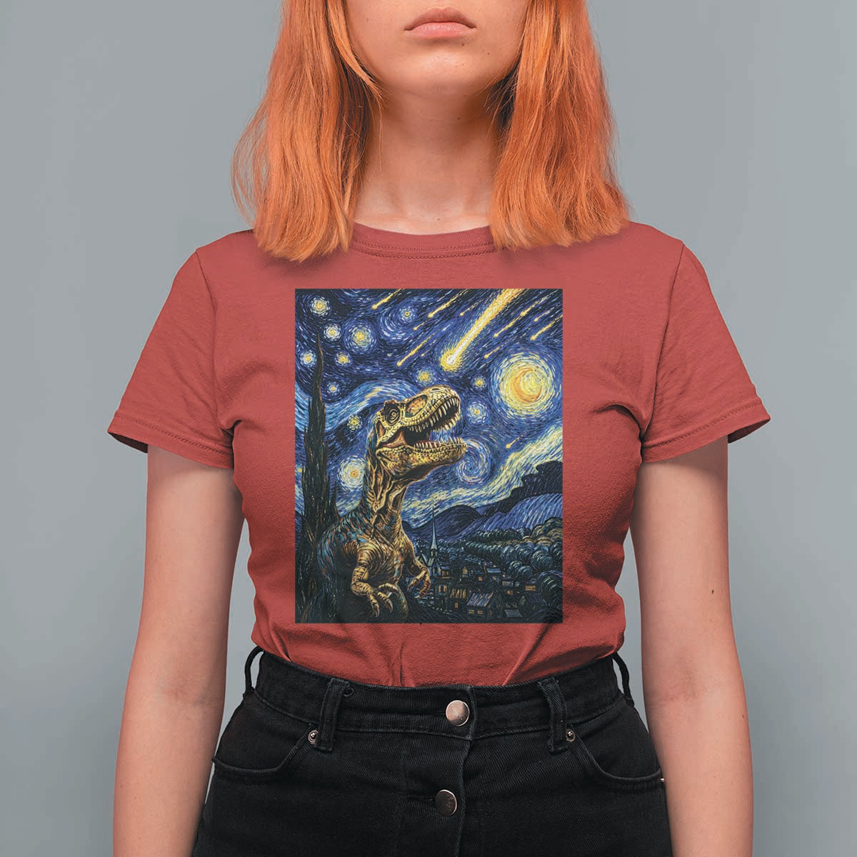 Dinosaur Starry Night Meteor Shower T Shirt For Women Astronomy Lover Gift