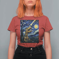 Dinosaur Starry Night Meteor Shower T Shirt For Women Astronomy Lover Gift