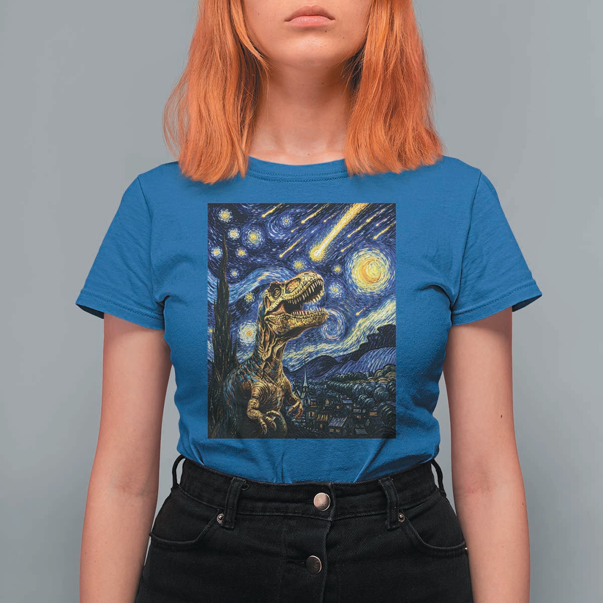 Dinosaur Starry Night Meteor Shower T Shirt For Women Astronomy Lover Gift