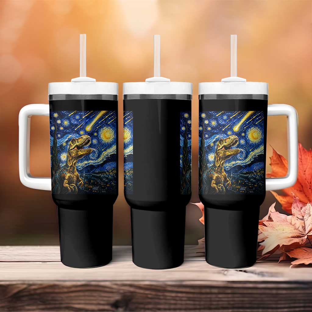 Dinosaur Starry Night Meteor Shower Tumbler With Handle Astronomy Lover Gift