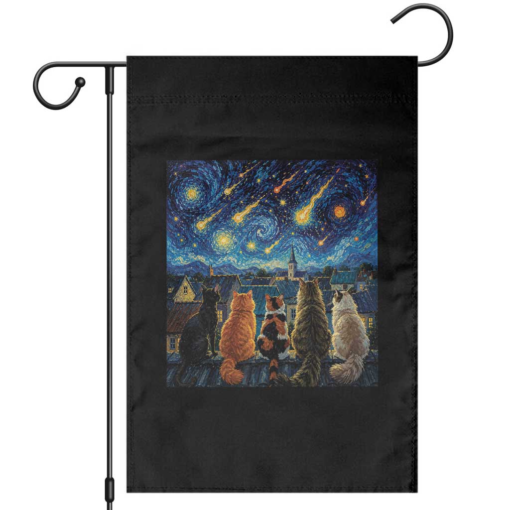 Starry Night Cats Watching Meteors Garden Flag Astronomy Lover Gift
