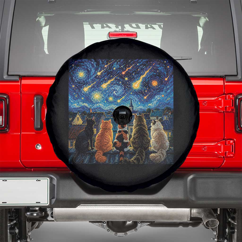 Starry Night Cats Watching Meteors Spare Tire Cover Astronomy Lover Gift