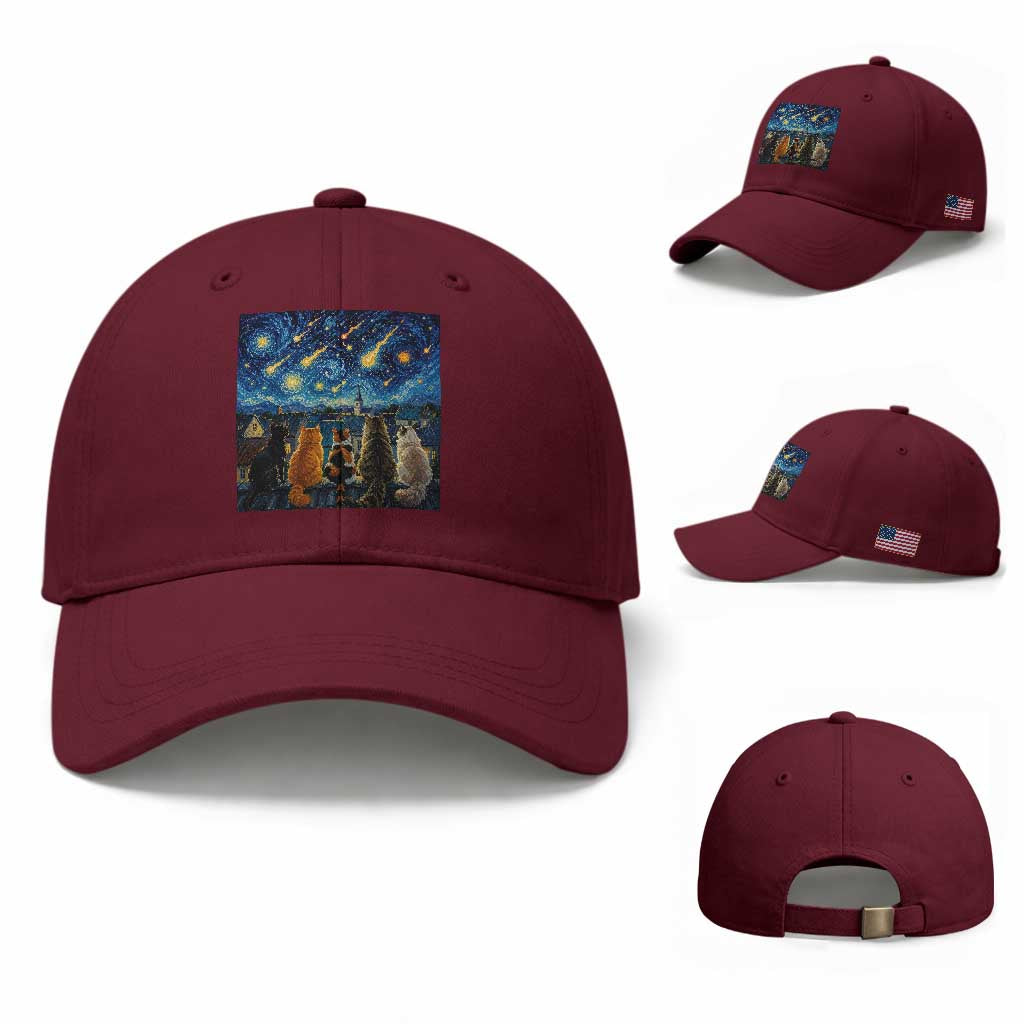 Starry Night Cats Watching Meteors Baseball Cap Astronomy Lover Gift