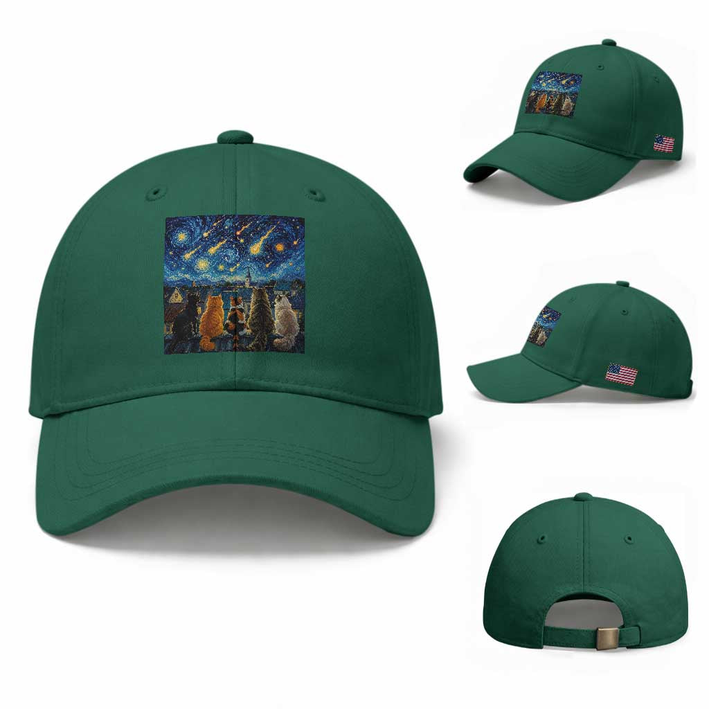 Starry Night Cats Watching Meteors Baseball Cap Astronomy Lover Gift