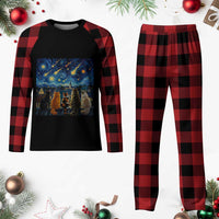 Starry Night Cats Watching Meteors Plaid Pajama Set Astronomy Lover Gift