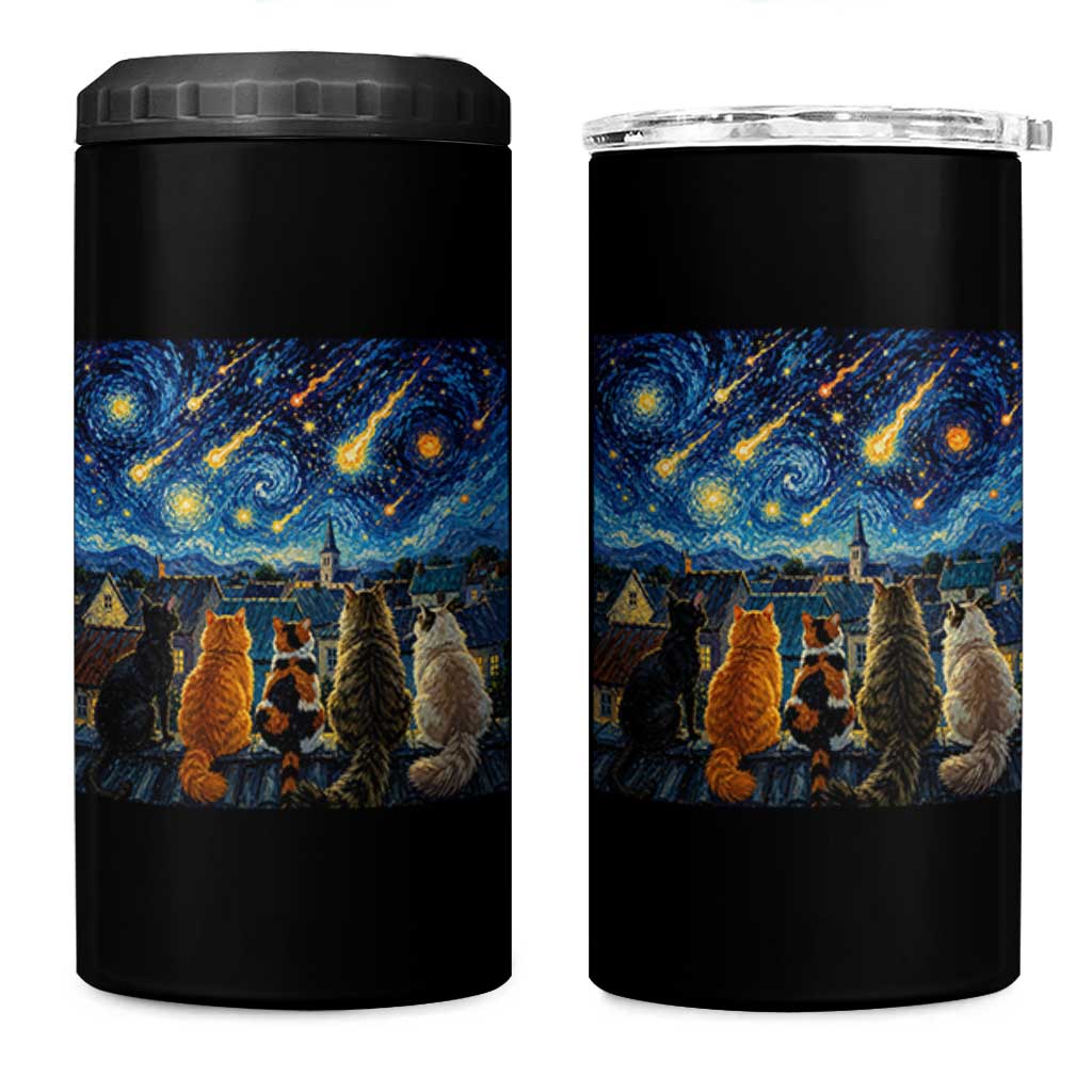 Starry Night Cats Watching Meteors 4 in 1 Can Cooler Tumbler Astronomy Lover Gift