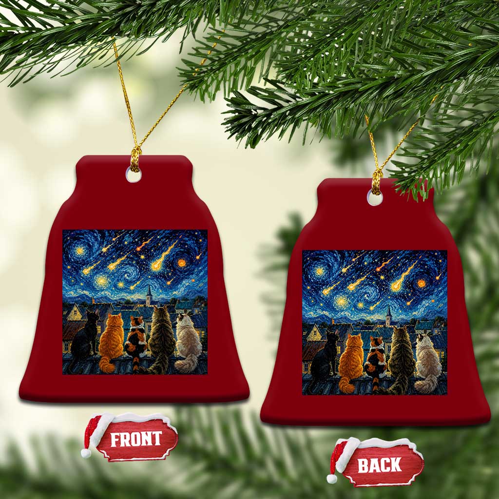 Starry Night Cats Watching Meteors Ceramic Ornament Astronomy Lover Gift