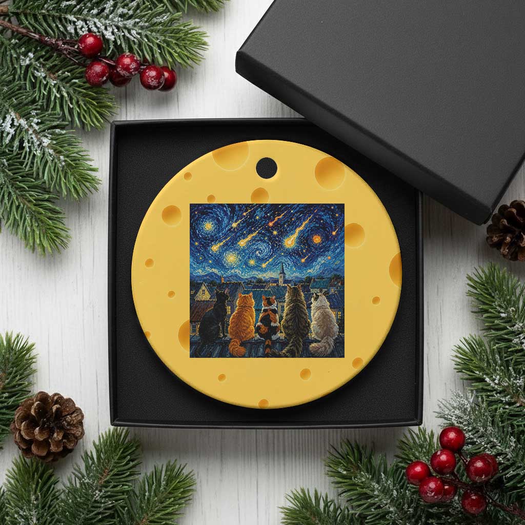 Starry Night Cats Watching Meteors Ceramic Ornament Astronomy Lover Gift