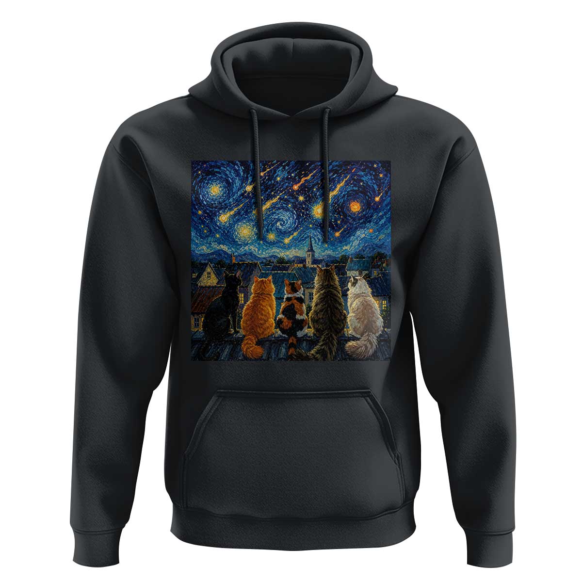 Starry Night Cats Watching Meteors Hoodie Astronomy Lover Gift