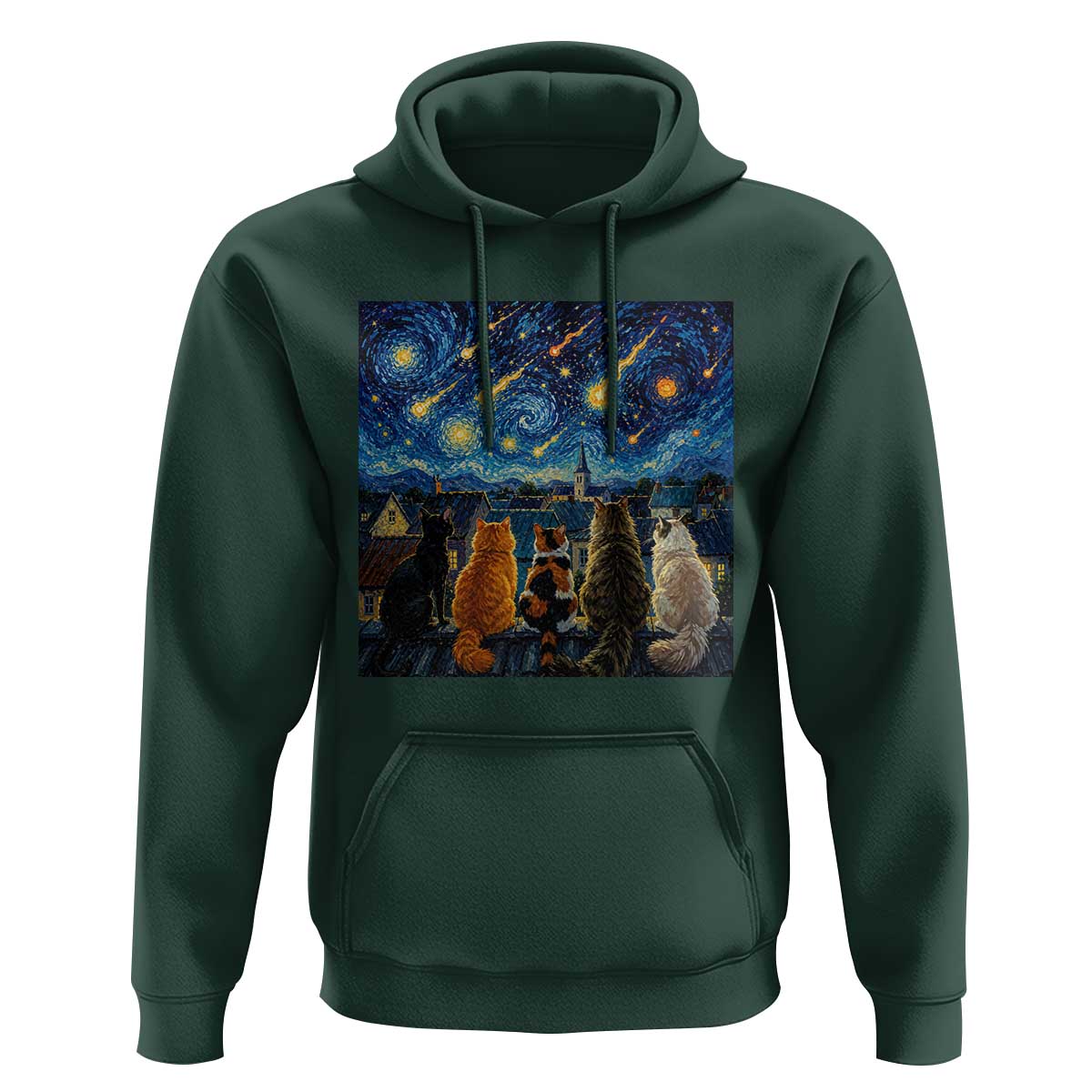 Starry Night Cats Watching Meteors Hoodie Astronomy Lover Gift