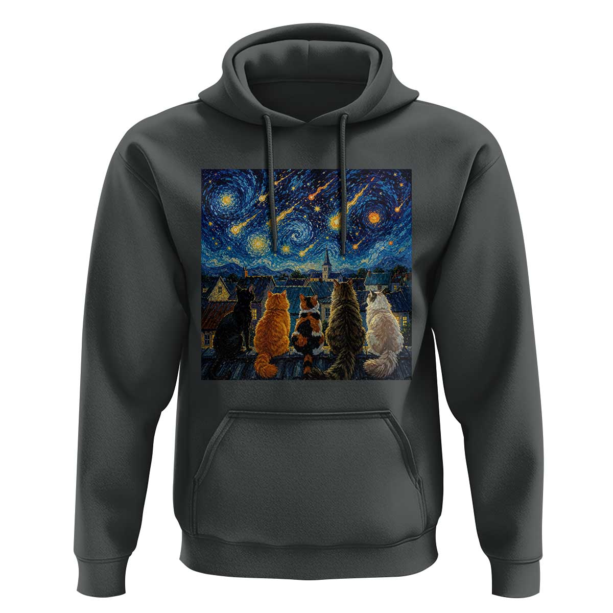 Starry Night Cats Watching Meteors Hoodie Astronomy Lover Gift