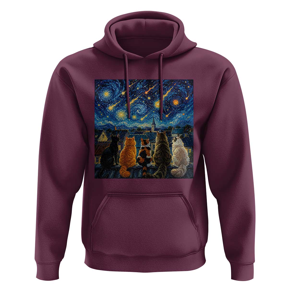 Starry Night Cats Watching Meteors Hoodie Astronomy Lover Gift