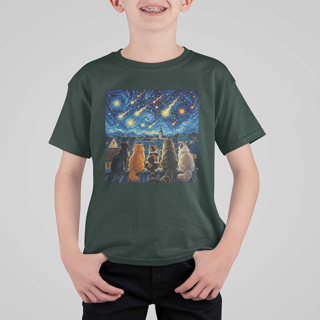 Starry Night Cats Watching Meteors T Shirt For Kid Astronomy Lover Gift