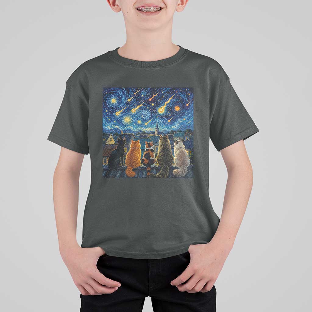 Starry Night Cats Watching Meteors T Shirt For Kid Astronomy Lover Gift