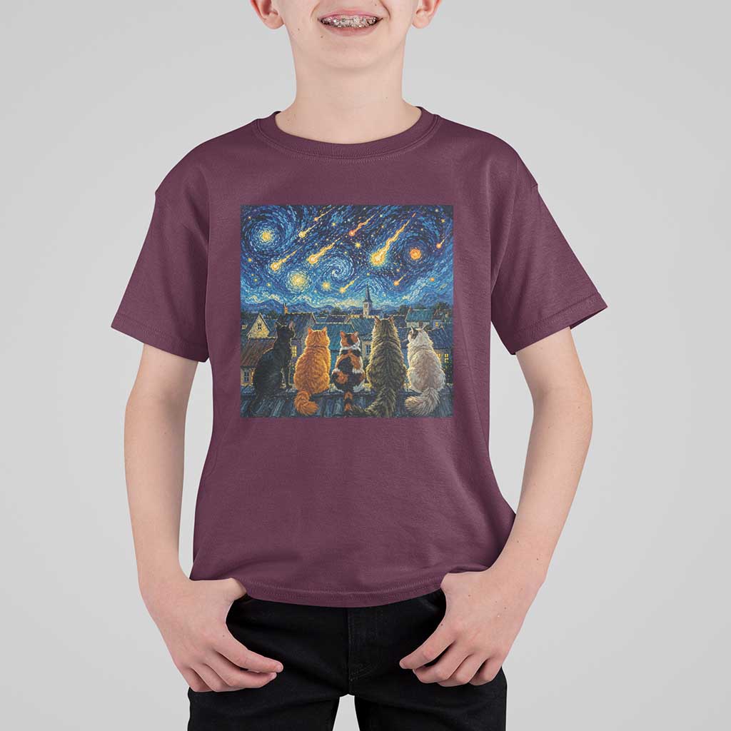 Starry Night Cats Watching Meteors T Shirt For Kid Astronomy Lover Gift