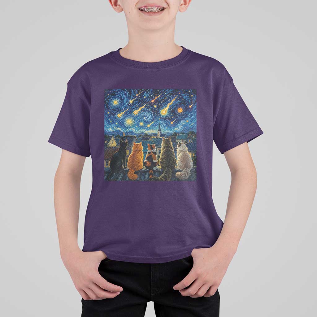 Starry Night Cats Watching Meteors T Shirt For Kid Astronomy Lover Gift