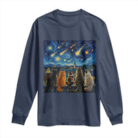 Starry Night Cats Watching Meteors Long Sleeve Shirt Astronomy Lover Gift