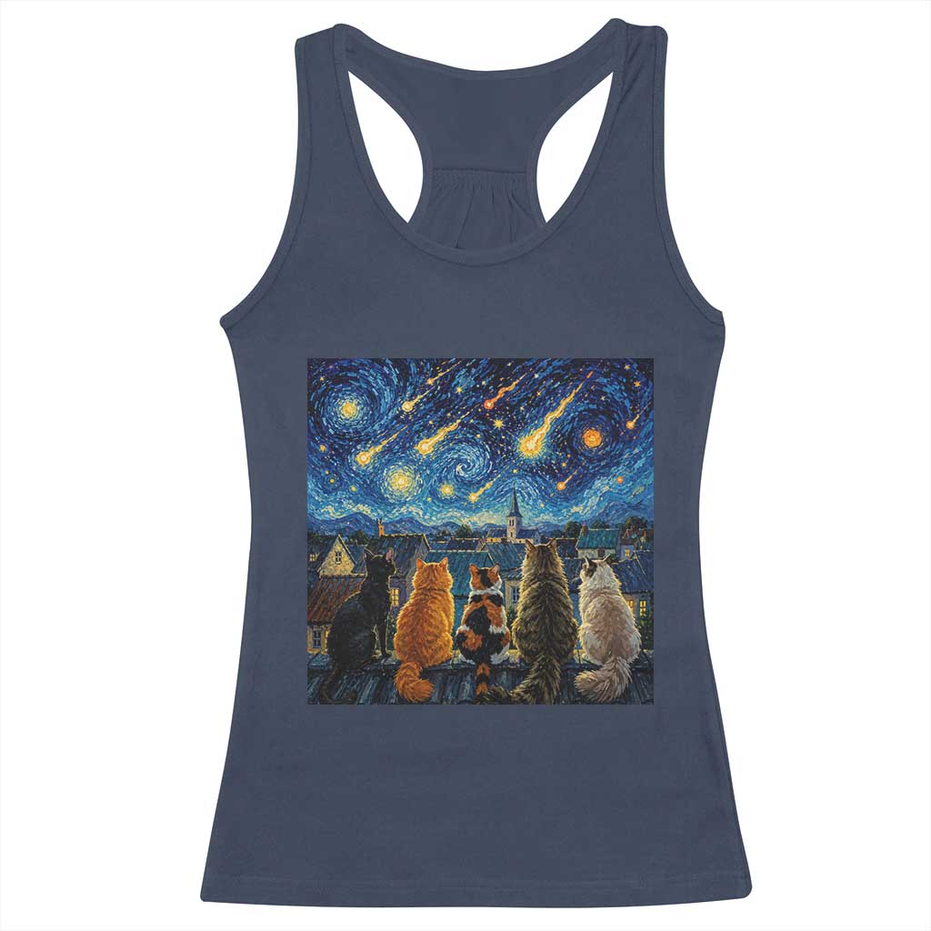 Starry Night Cats Watching Meteors Racerback Tank Top Astronomy Lover Gift