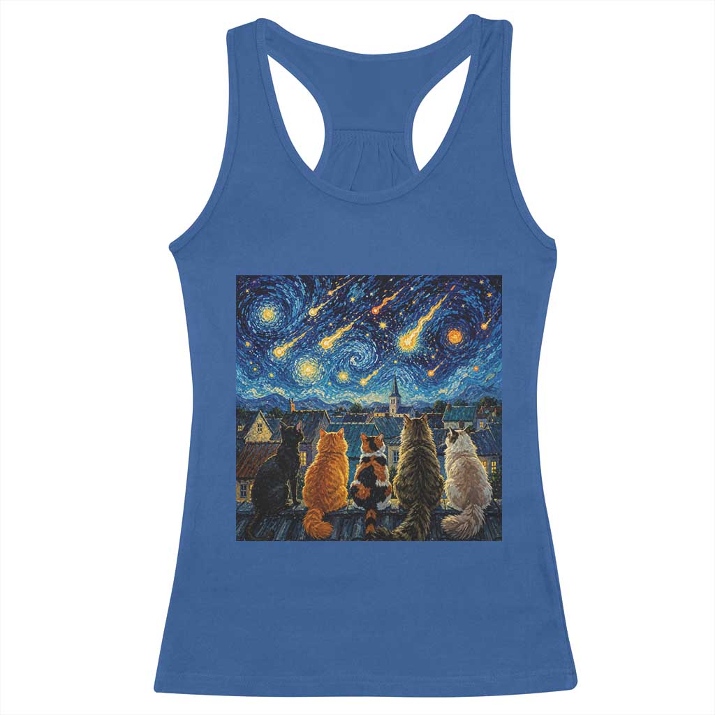 Starry Night Cats Watching Meteors Racerback Tank Top Astronomy Lover Gift