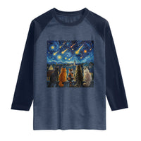Starry Night Cats Watching Meteors Raglan Shirt Astronomy Lover Gift
