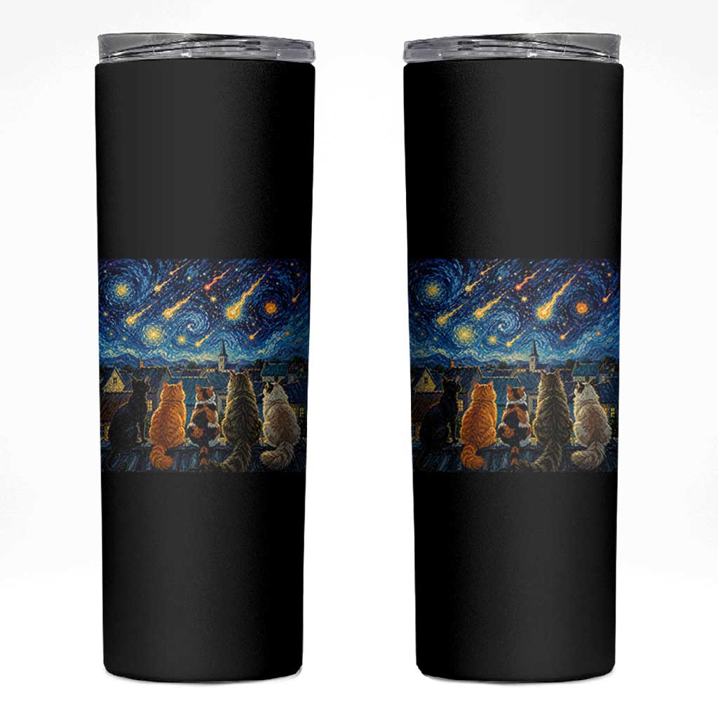Starry Night Cats Watching Meteors Skinny Tumbler Astronomy Lover Gift