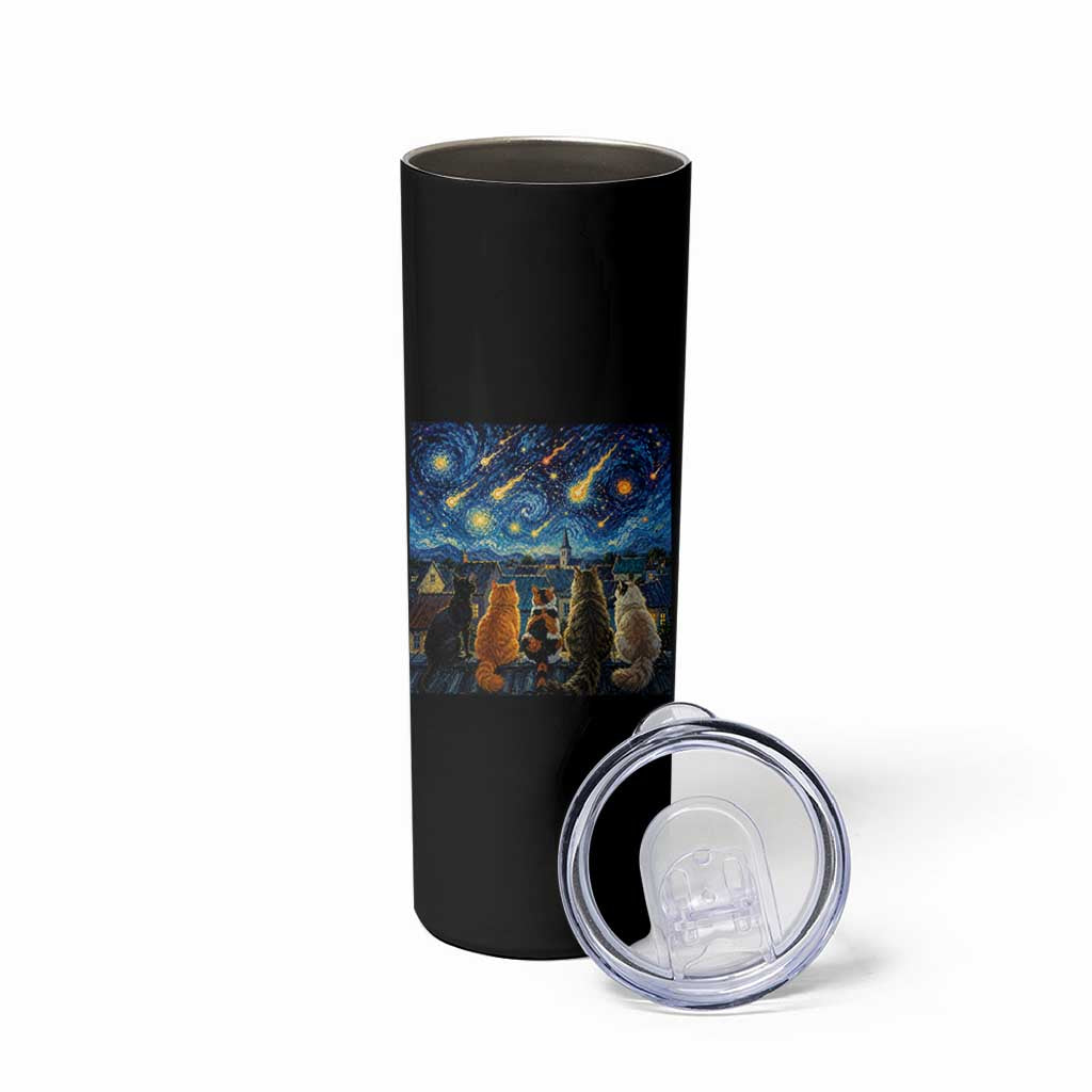 Starry Night Cats Watching Meteors Skinny Tumbler Astronomy Lover Gift