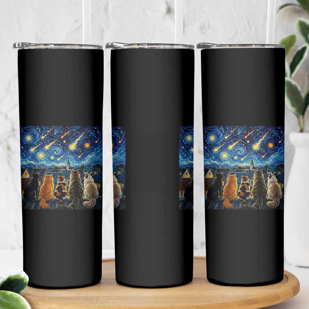 Starry Night Cats Watching Meteors Skinny Tumbler Astronomy Lover Gift