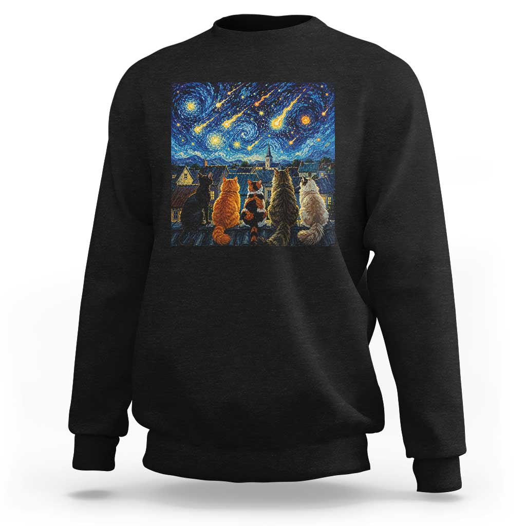 Starry Night Cats Watching Meteors Sweatshirt Astronomy Lover Gift