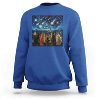 Starry Night Cats Watching Meteors Sweatshirt Astronomy Lover Gift