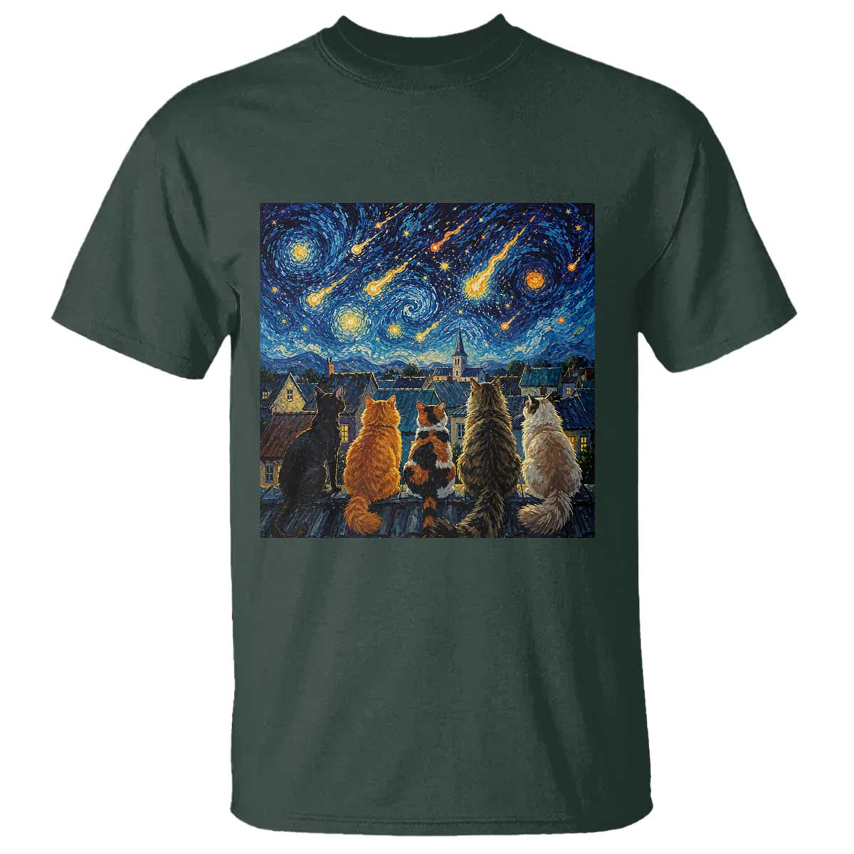 Starry Night Cats Watching Meteors T Shirt Astronomy Lover Gift