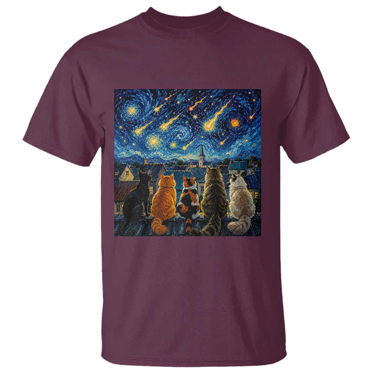 Starry Night Cats Watching Meteors T Shirt Astronomy Lover Gift
