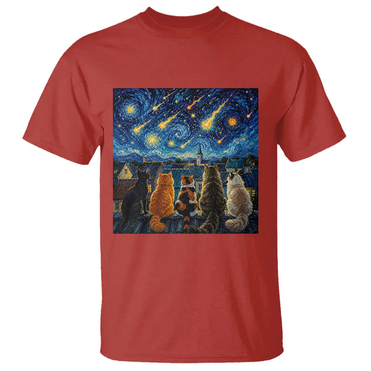 Starry Night Cats Watching Meteors T Shirt Astronomy Lover Gift