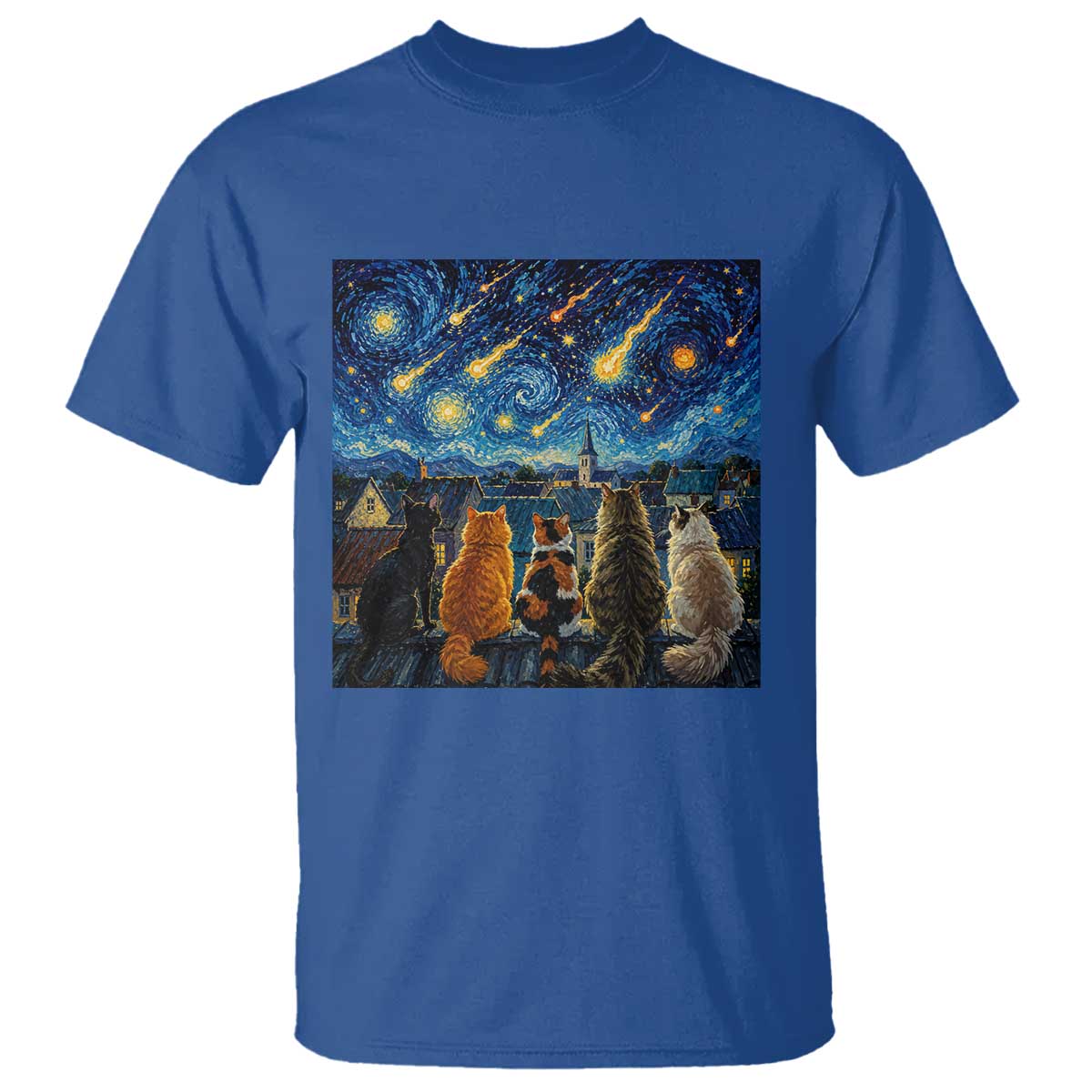 Starry Night Cats Watching Meteors T Shirt Astronomy Lover Gift