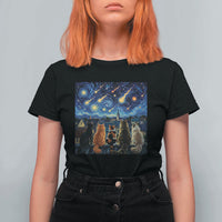 Starry Night Cats Watching Meteors T Shirt For Women Astronomy Lover Gift