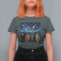 Starry Night Cats Watching Meteors T Shirt For Women Astronomy Lover Gift