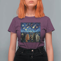 Starry Night Cats Watching Meteors T Shirt For Women Astronomy Lover Gift