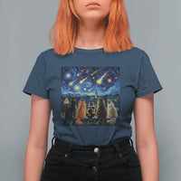 Starry Night Cats Watching Meteors T Shirt For Women Astronomy Lover Gift