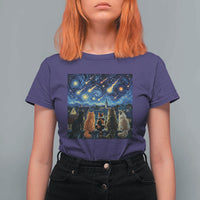 Starry Night Cats Watching Meteors T Shirt For Women Astronomy Lover Gift