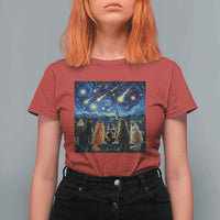 Starry Night Cats Watching Meteors T Shirt For Women Astronomy Lover Gift