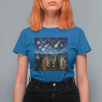 Starry Night Cats Watching Meteors T Shirt For Women Astronomy Lover Gift