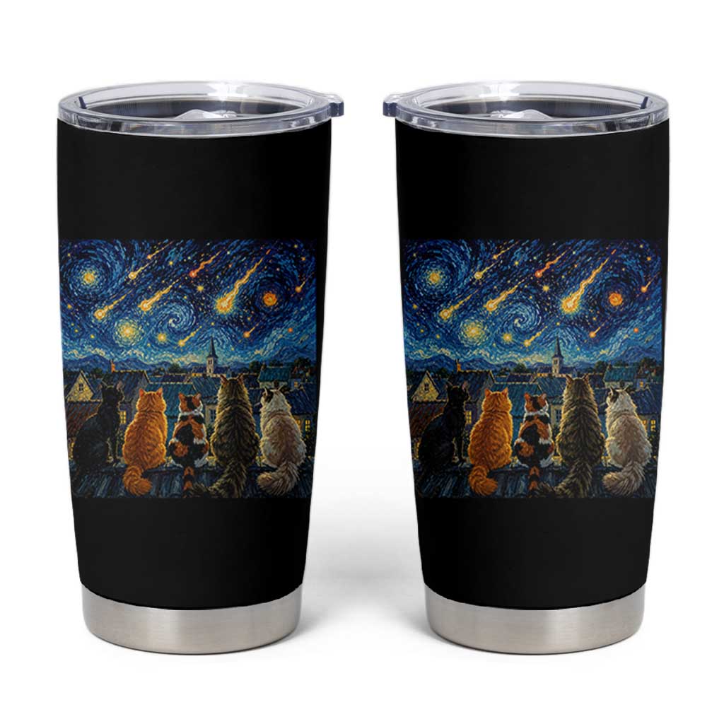 Starry Night Cats Watching Meteors Tumbler Cup Astronomy Lover Gift