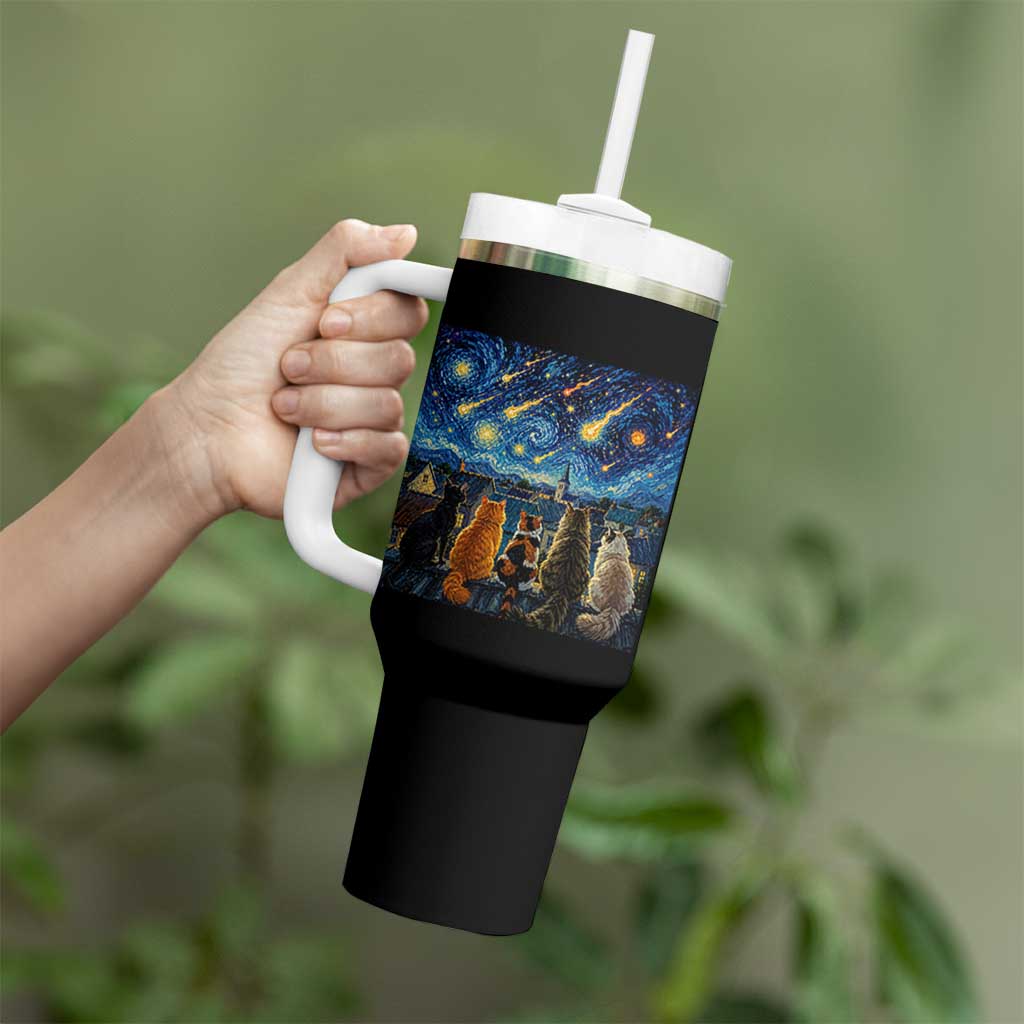 Starry Night Cats Watching Meteors Tumbler With Handle Astronomy Lover Gift