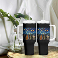 Starry Night Cats Watching Meteors Tumbler With Handle Astronomy Lover Gift