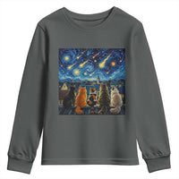 Starry Night Cats Watching Meteors Youth Sweatshirt Astronomy Lover Gift
