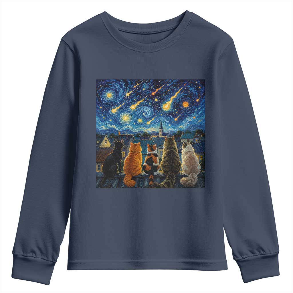 Starry Night Cats Watching Meteors Youth Sweatshirt Astronomy Lover Gift