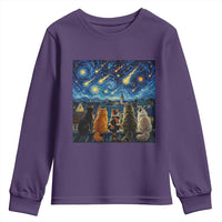 Starry Night Cats Watching Meteors Youth Sweatshirt Astronomy Lover Gift