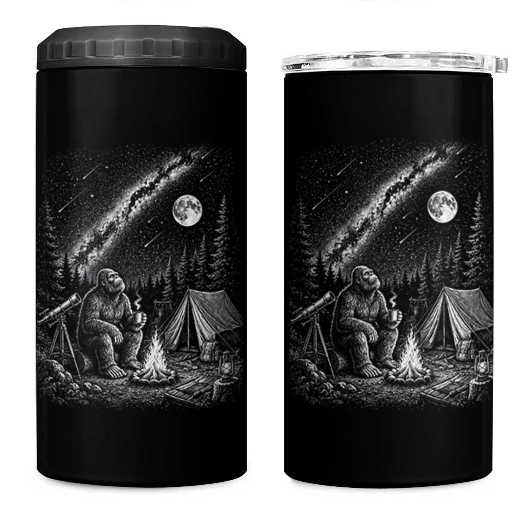 Bigfoot Camping Under Meteor Showers 4 in 1 Can Cooler Tumbler Stargazer Gift