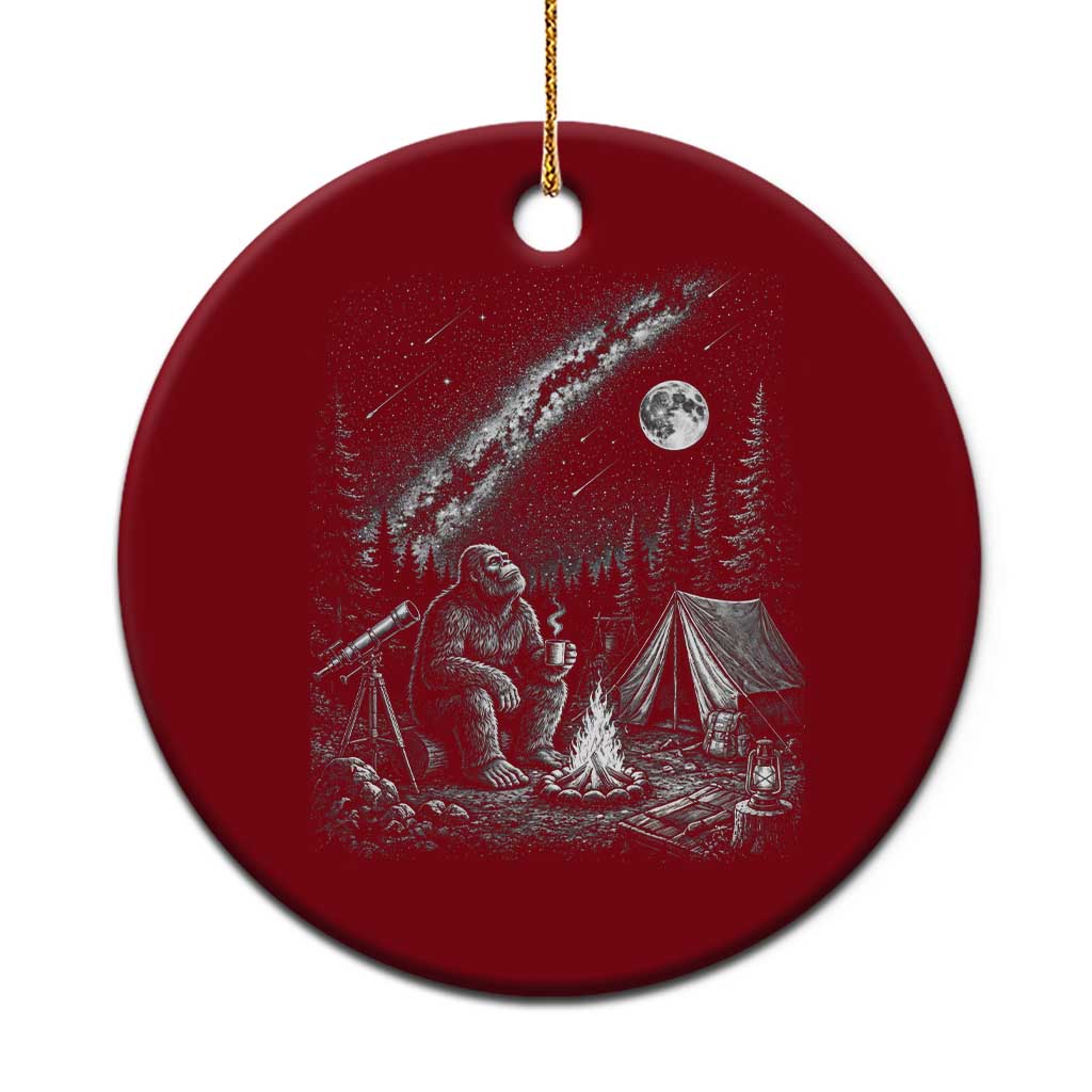 Bigfoot Camping Under Meteor Showers Ceramic Ornament Stargazer Gift