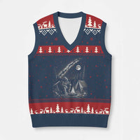 Bigfoot Camping Under Meteor Showers V-Neck Knit Sweater Vest Stargazer Gift