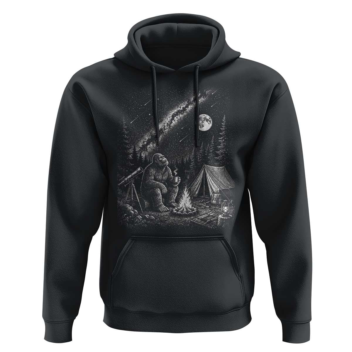 Bigfoot Camping Under Meteor Showers Hoodie Stargazer Gift